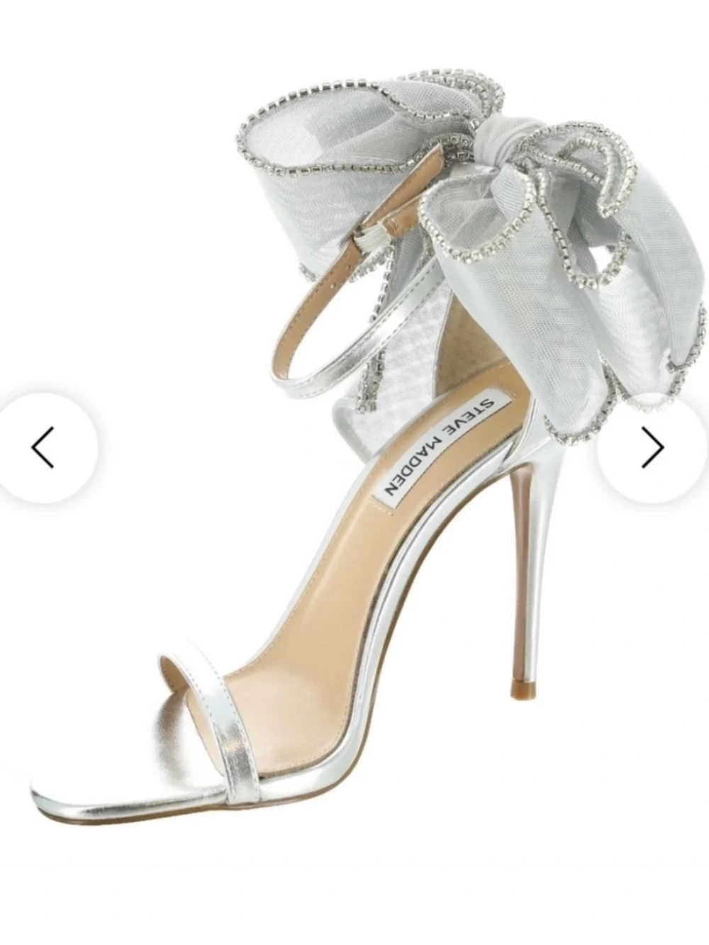 Steve Madden Women’s Back Bow BENNI SILVER RHINESTONES Heels Sz 10 NWOB